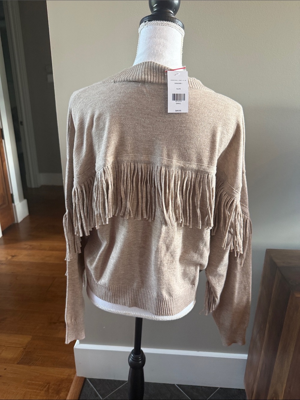 Willow & Root Taupe Fringe Cardigan Sweater NWT Small Buckle Boho Western - Picture 4 of 10